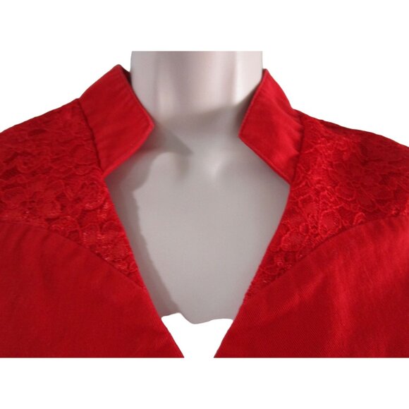 Vintage Banjo Red Heart Cut Out Buttons Crop Top Lace Accent USA Made Ladies M - Picture 9 of 16